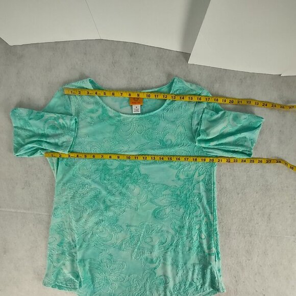 Ruby Rd. Women's Aqua Floral Lace Long Sleeve Top - Size Medium - Picture 8 of 13